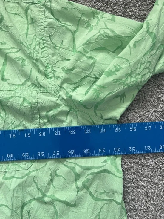 Denim & Co Light Lime Green Textured Button-Down Blouse Sheer Floral Pattern 1X - Picture 8 of 8